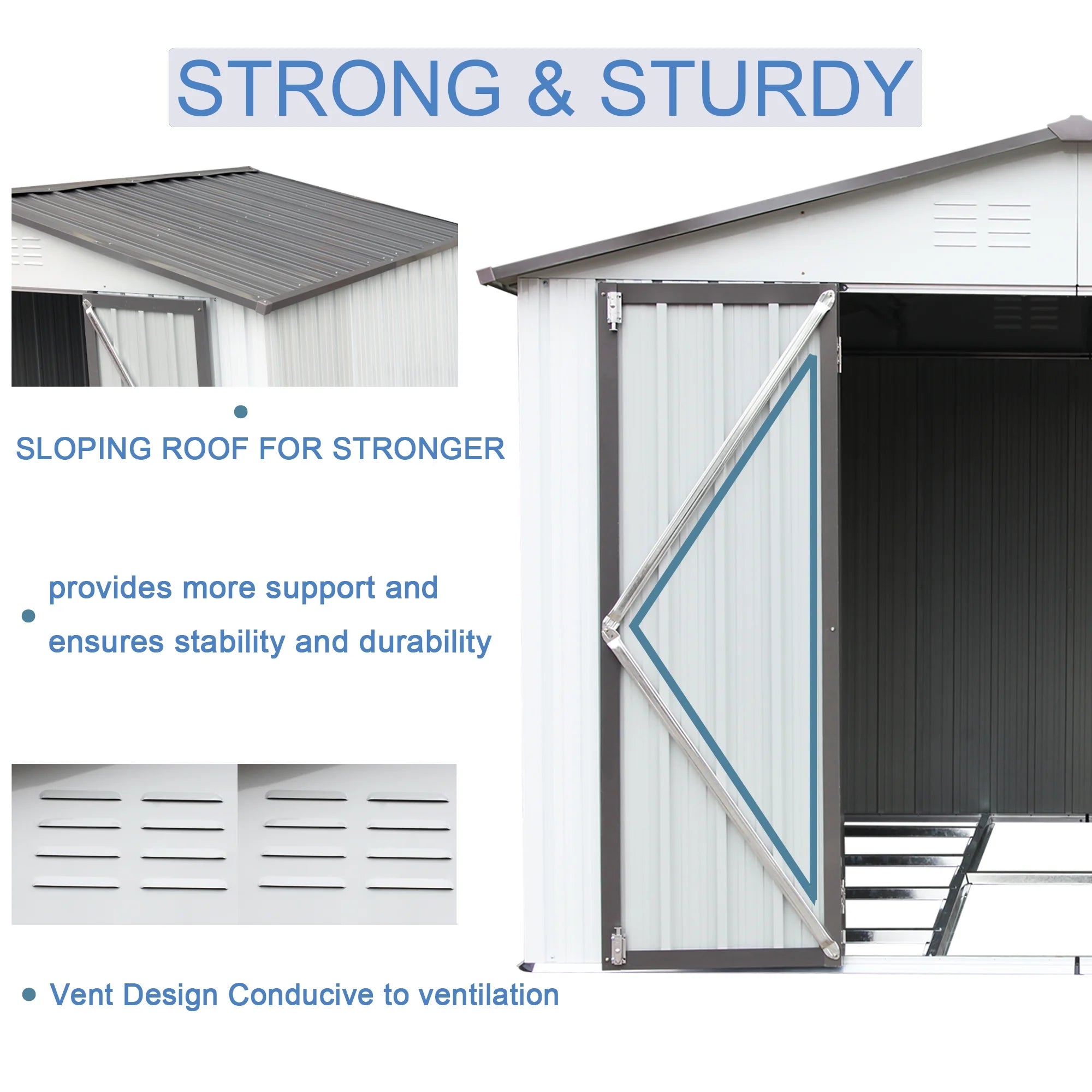White Metal Garden Shed with Hinged Door Lockable Q2218