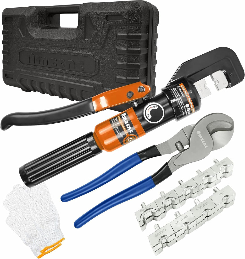 Hydraulic Cable Lug Crimper 10 US TON 12 AWG to 00 (2/0) Electrical Terminal Tool Kit with 9 Die Z6036