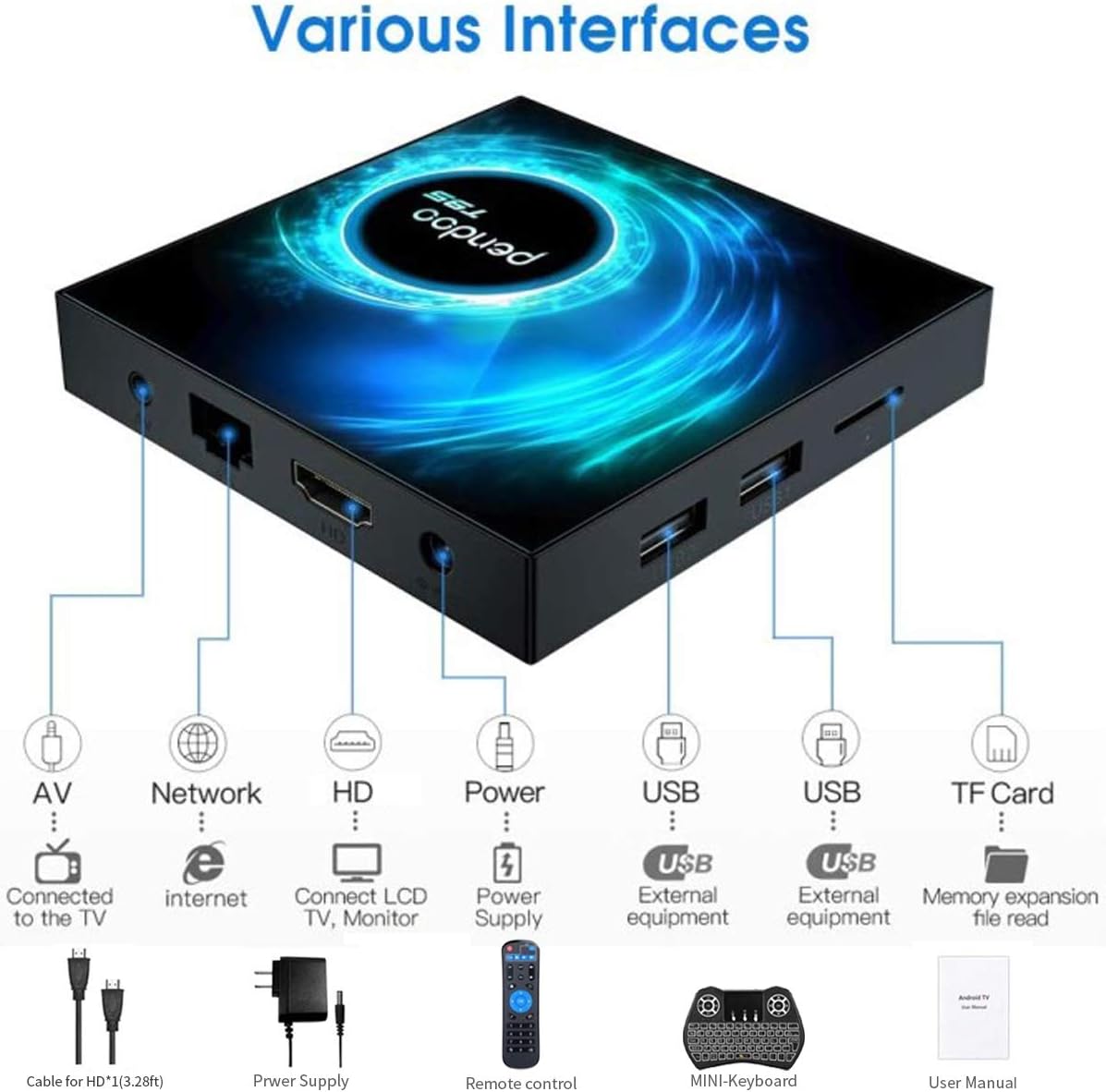 Android TV Box 10.0 4GB RAM 128GB ROM with Wireless Mini Keyboard T96062