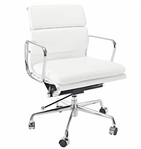 White Padded Mid Back Office Chair O8093