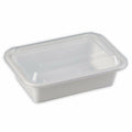 24 oz White Rectangular Microwavable Plastic Container with Clear Lid (Case of 100) K869