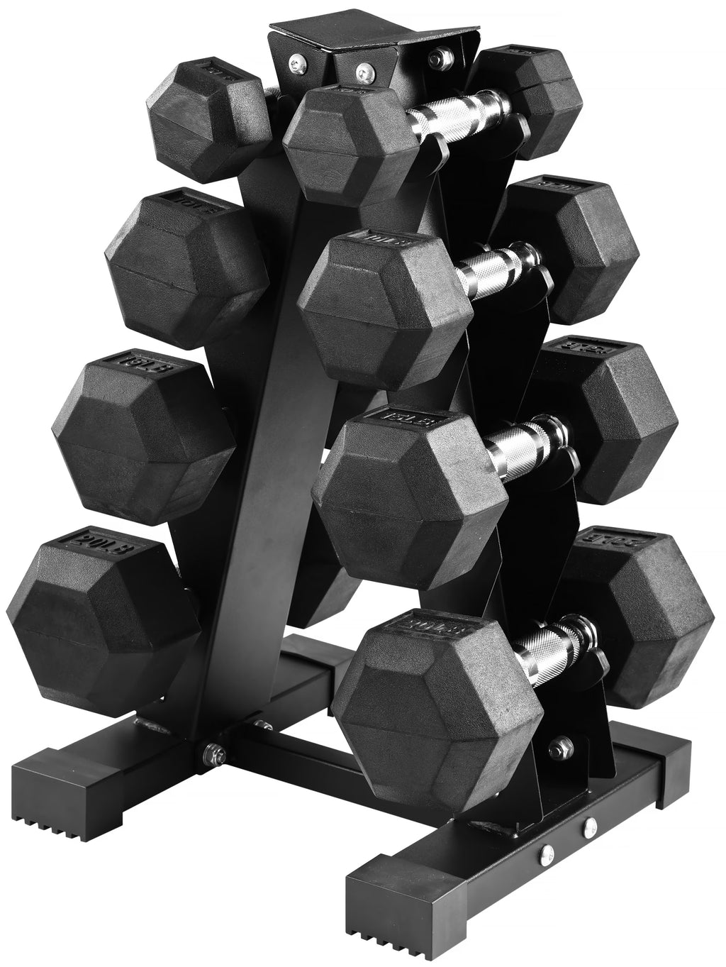 100LB Rubber Coated Hex Dumbbell Weight Set with A-Frame Rack C6503