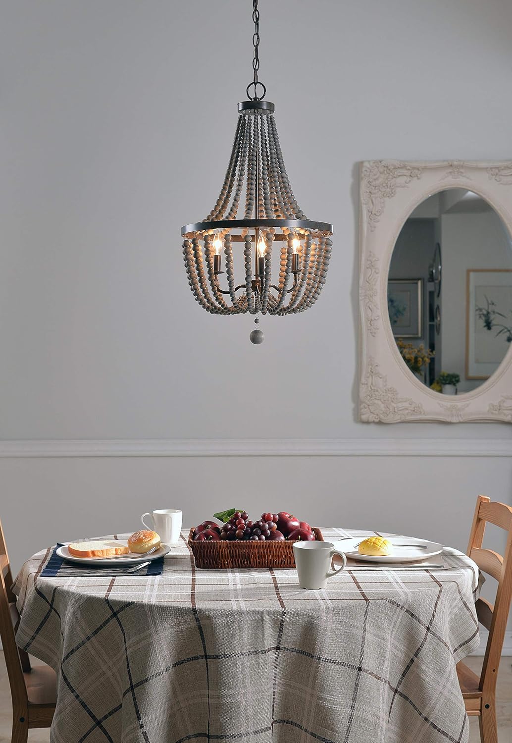 Wood Bead Chandelier, 28 Inch Height, 16 Inch Diameter, Golden Bronze Finish H324
