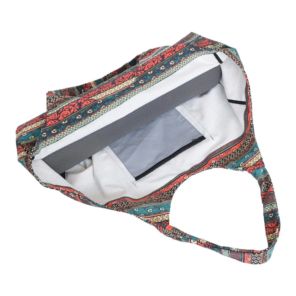 Patterned Canvas Yoga Mat Tote Bag Carrier with Side Pocket U6063