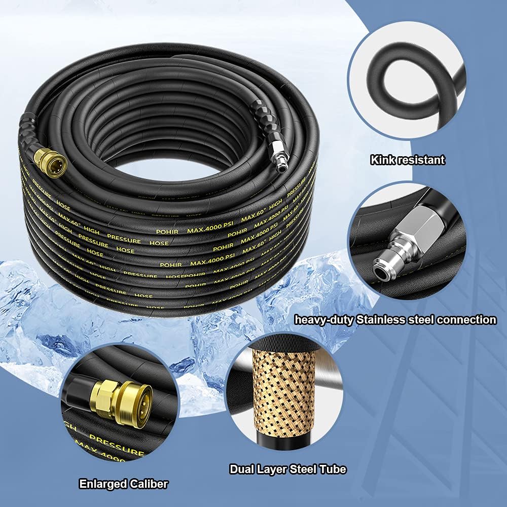 Pressure Washer Hose 50 ft 3/8 Inch Quick Connect, 4200 PSI, Pack of 2 M983723