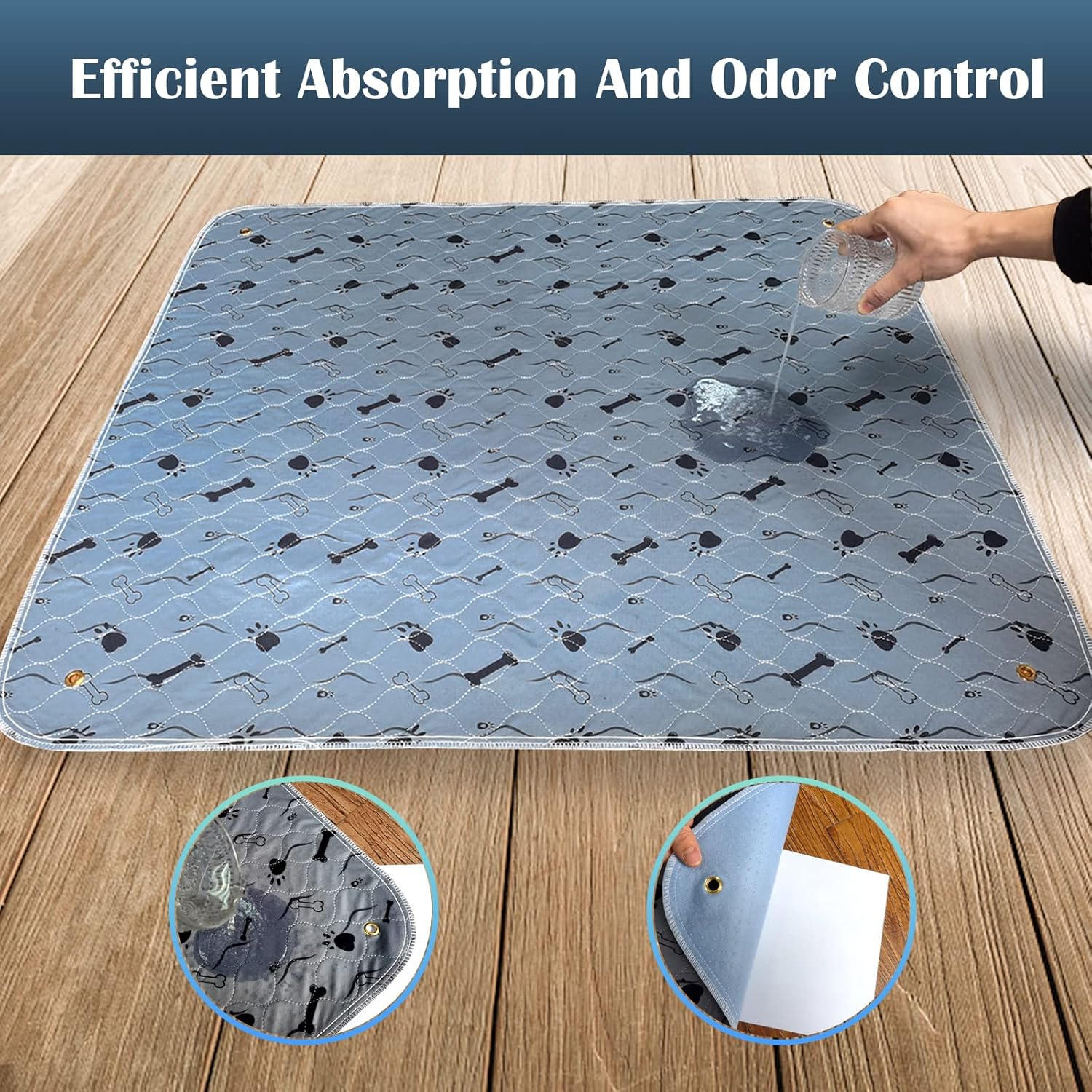 Washable Non Slip Dog Pee Pads, Grey Paw Print, Pack of 2 C92645