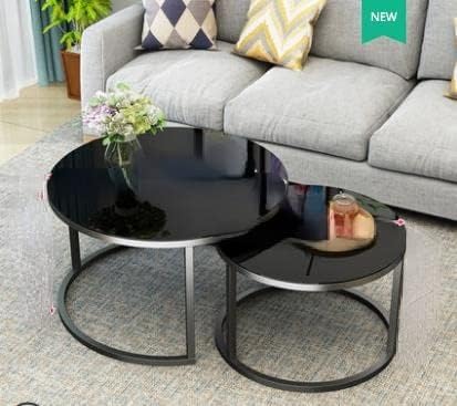 Tempered Glass Round Coffee Table 2 in 1 Combination Center Table Q300