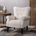 Beige Microfiber Tufted Wingback Chair V8159