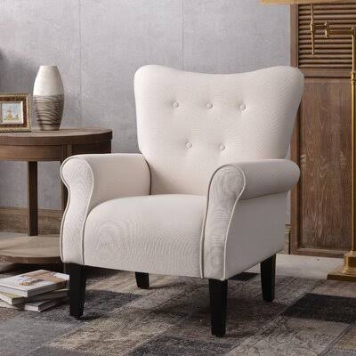 Beige Microfiber Tufted Wingback Chair V8159