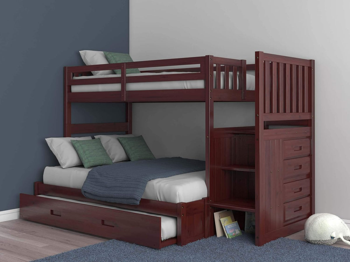 Twin Over Full Staircase Bunk Bed with Trundle in Merlot Finish T283605