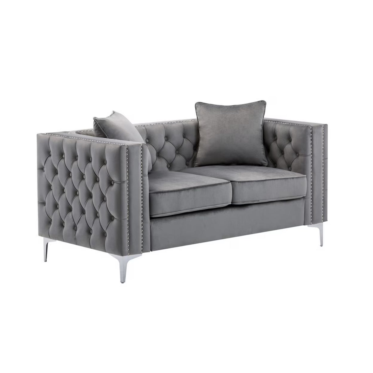 Gray Velvet Chesterfield Loveseat O430348