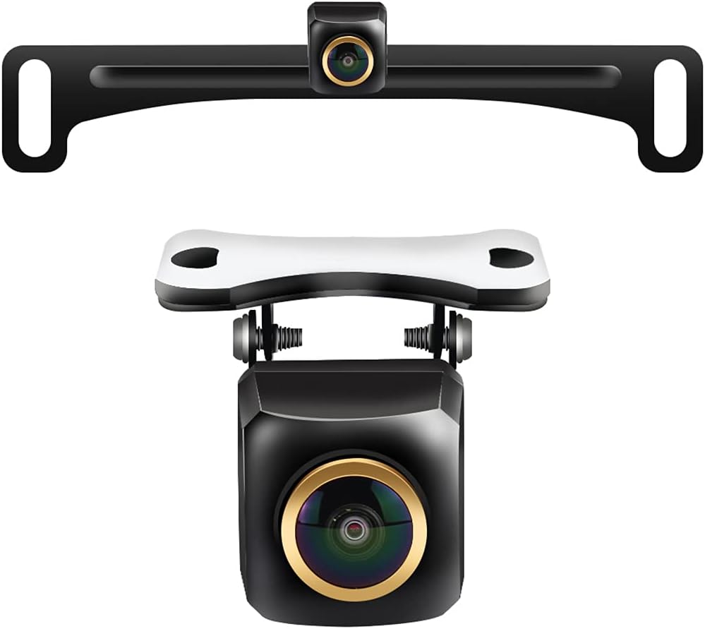 AHD 720P Rear View Camera with Golden Rim Fisheye Lens, License Plate Frame Included Pack of 2 N115