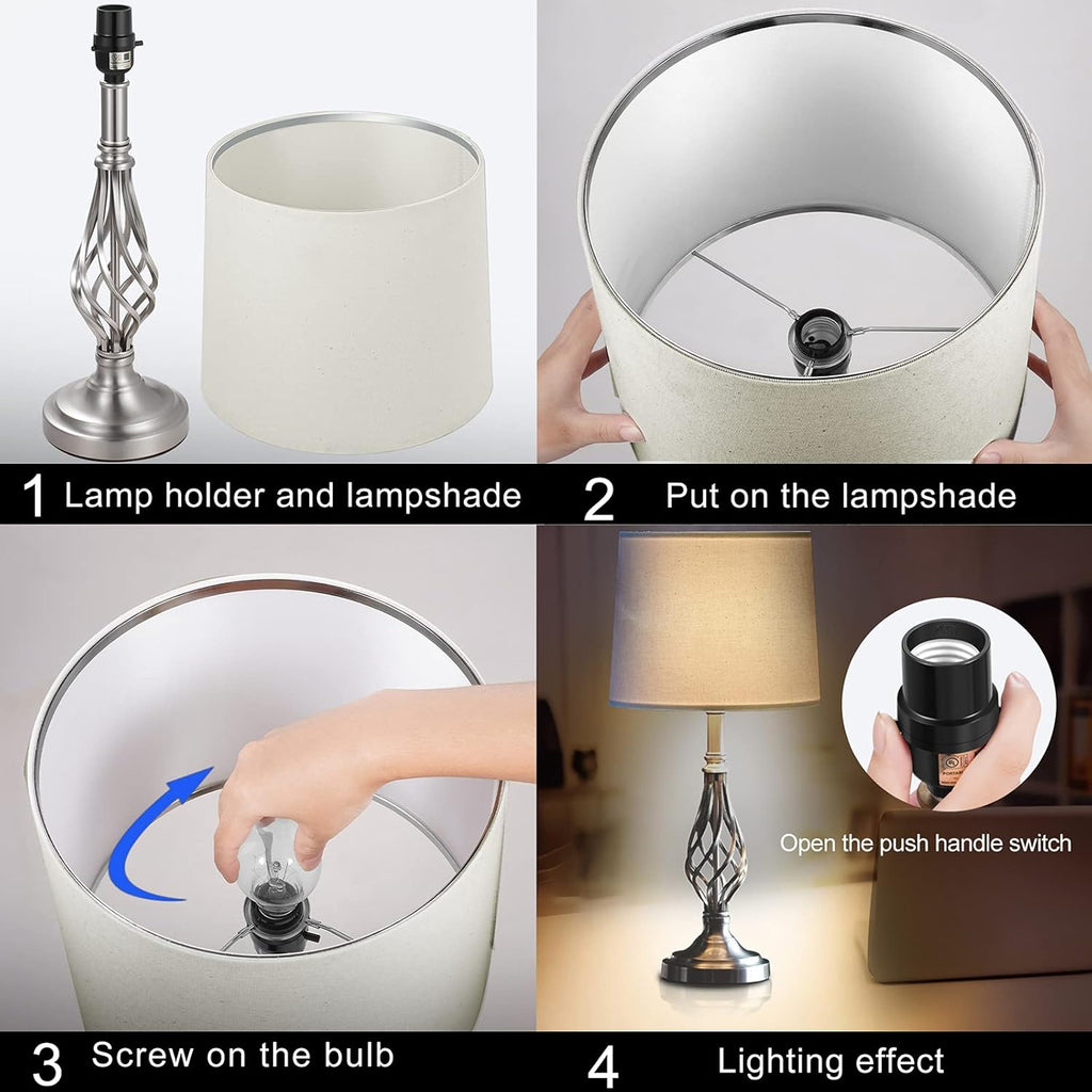 Brushed Nickel Silver Table Lamps Set of 2 W8301