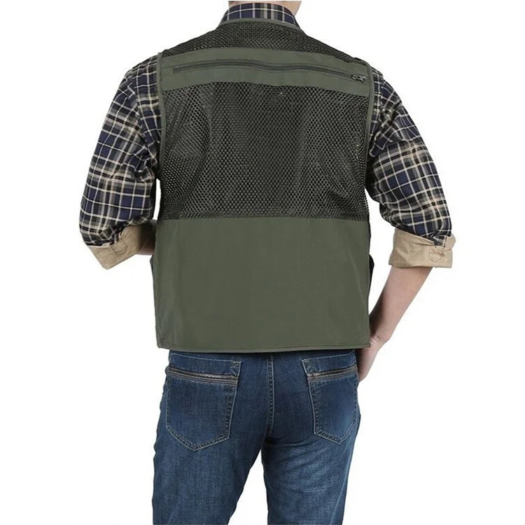 Beige Mesh Fishing Hiking Vest with 16 Pockets I8727