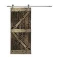 Solid Espresso Stained Knotty Pine Wood Interior Sliding Barn Door with Hardware Kit K77227