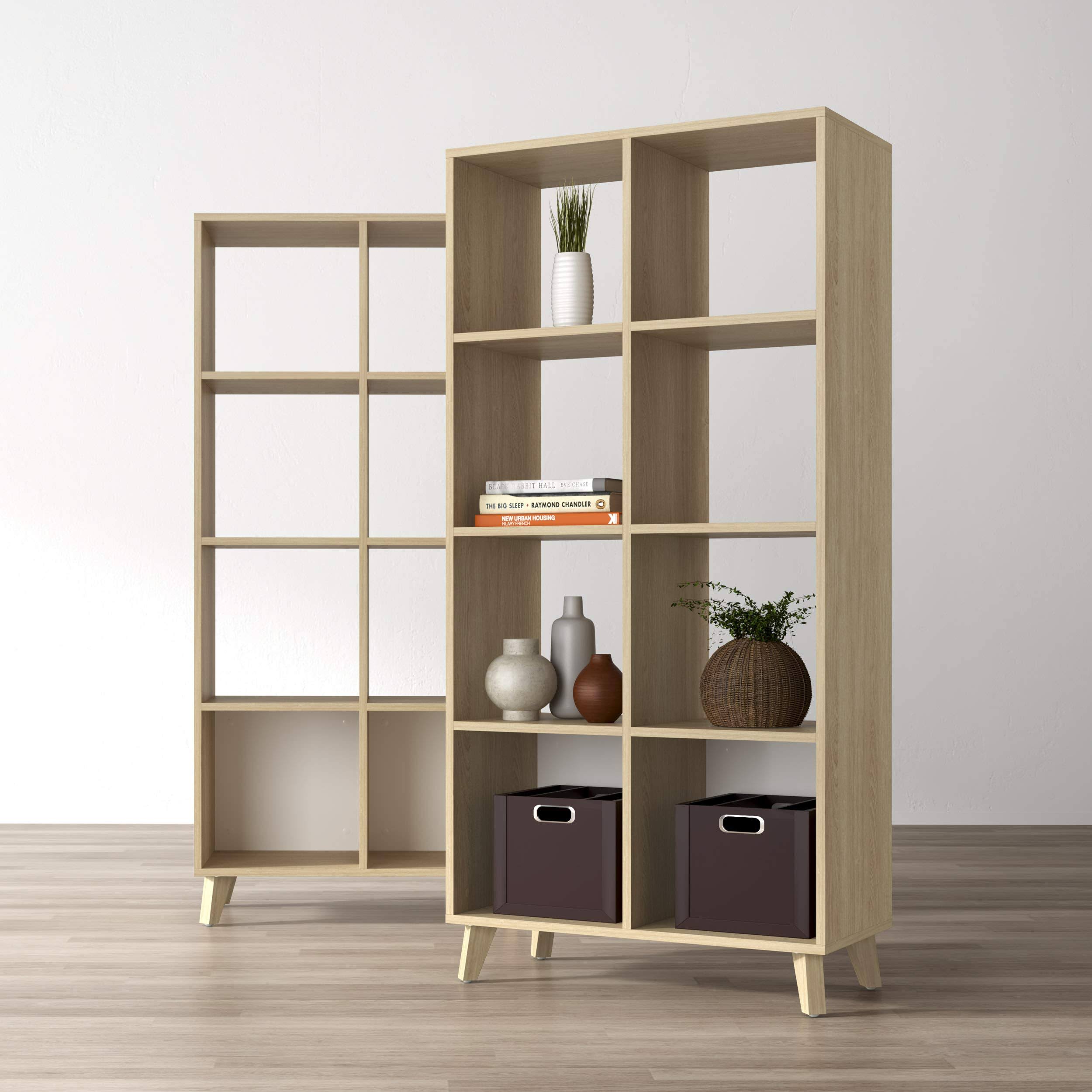 Teak Modern Cube Bookcase with Real Wood Feet O27601