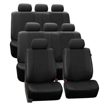 Black Faux Leather Split Bench Car Seat Covers, 8 Seater 3 Row P466168