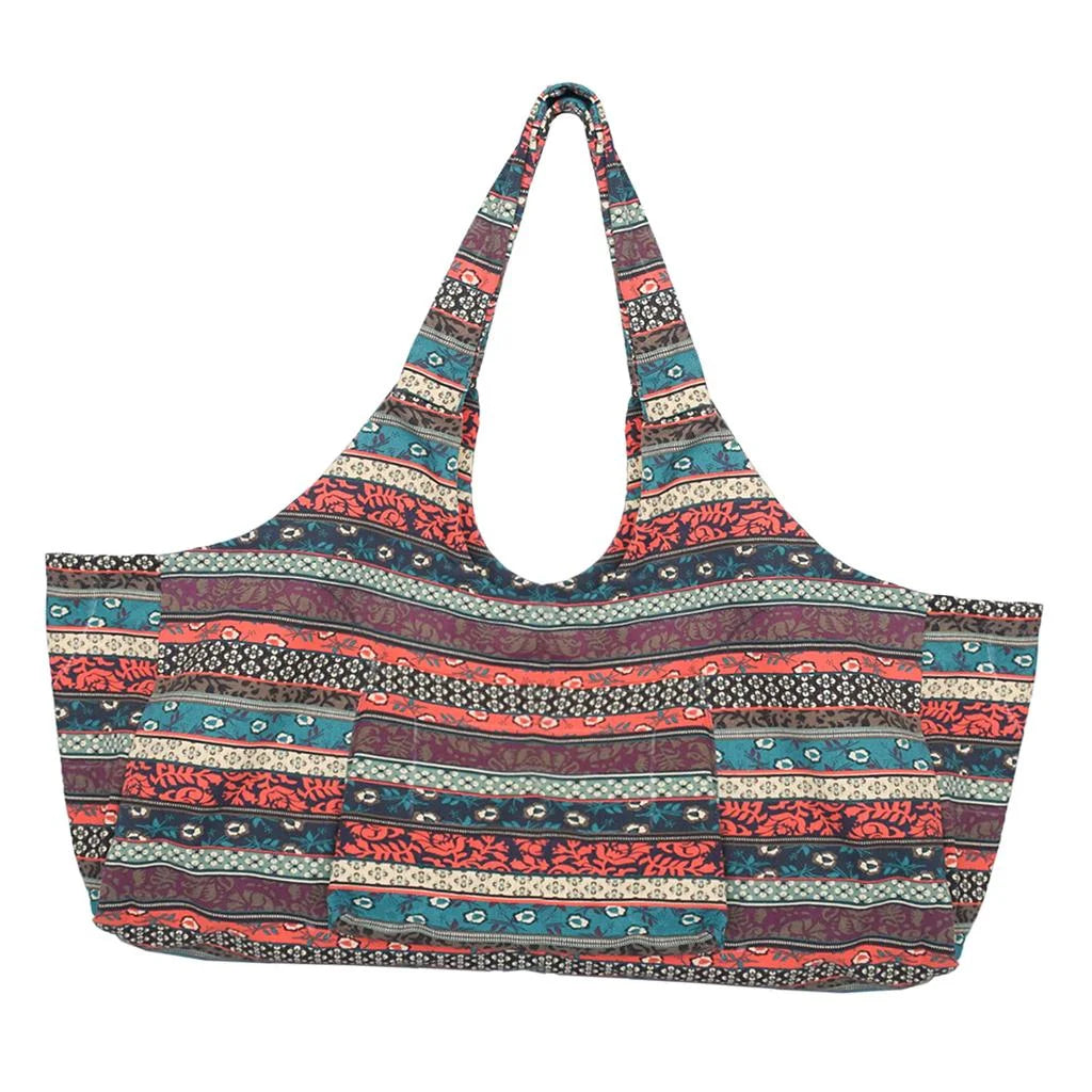 Patterned Canvas Yoga Mat Tote Bag Carrier with Side Pocket U6063