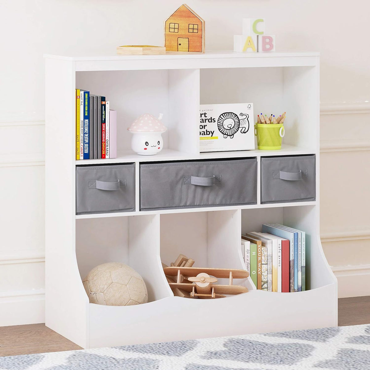 White Toy Storage Organizer with Bookcase R19211