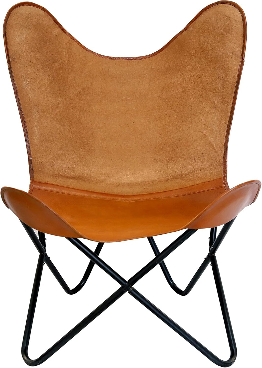 Brown Leather Canvas Folding Chair with Powder Coated Iron Frame A93378