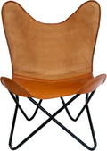 Brown Leather Canvas Folding Chair with Powder Coated Iron Frame A93378