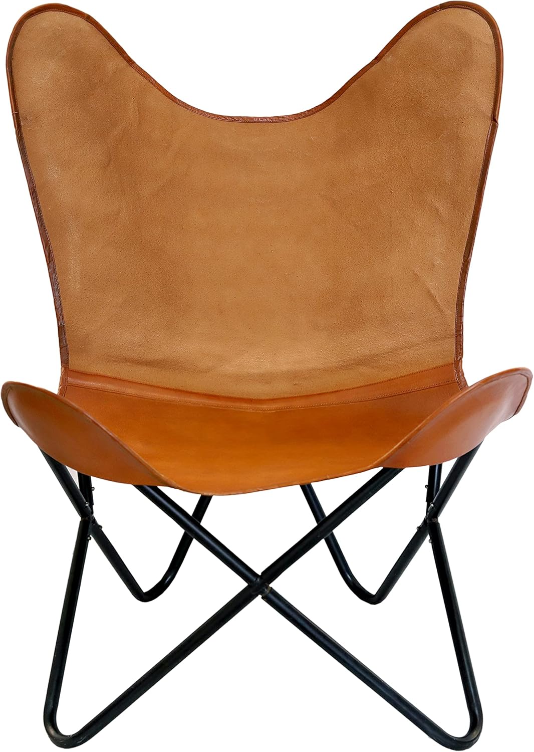 Brown Leather Canvas Folding Chair with Powder Coated Iron Frame A93378
