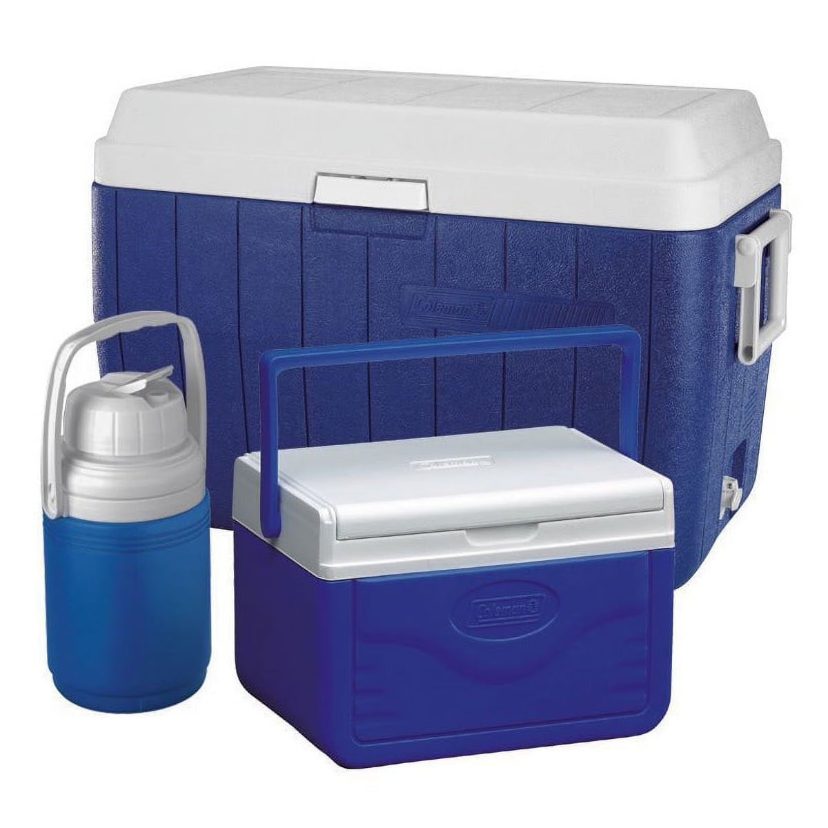 Blue 3-Piece Cooler Combo, 54 QT Chest Cooler, 5 QT Personal Cooler, 1/3 Gallon Jug R45916