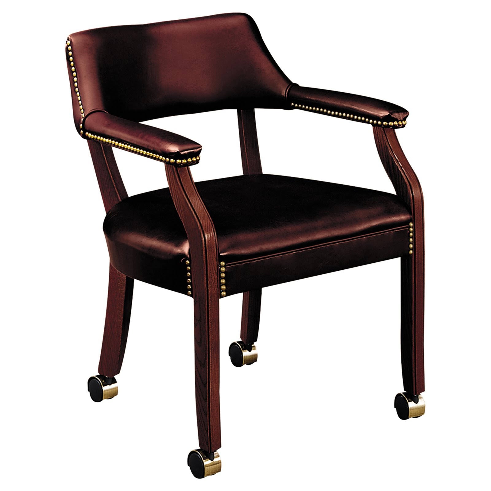Guest Arm Chair with Casters, Mahogany/Oxblood Vinyl M94930