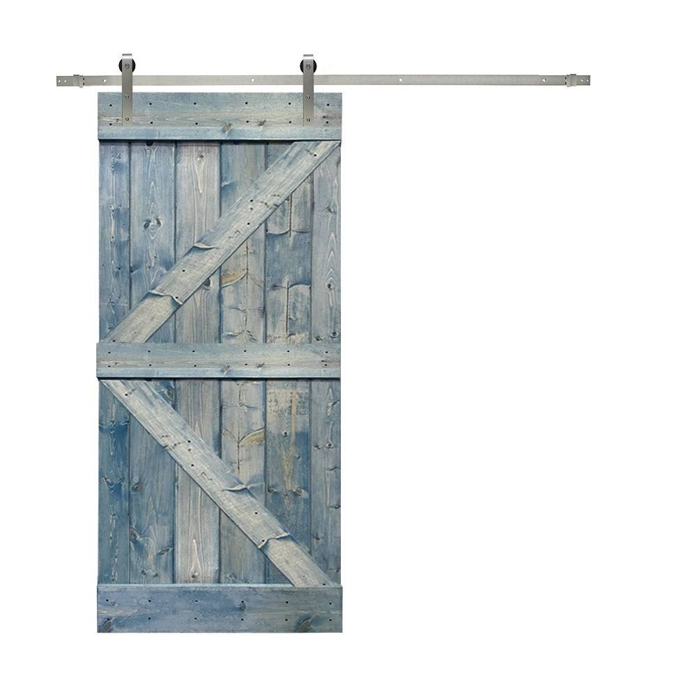 Solid Espresso Stained Knotty Pine Wood Interior Sliding Barn Door with Hardware Kit K77227