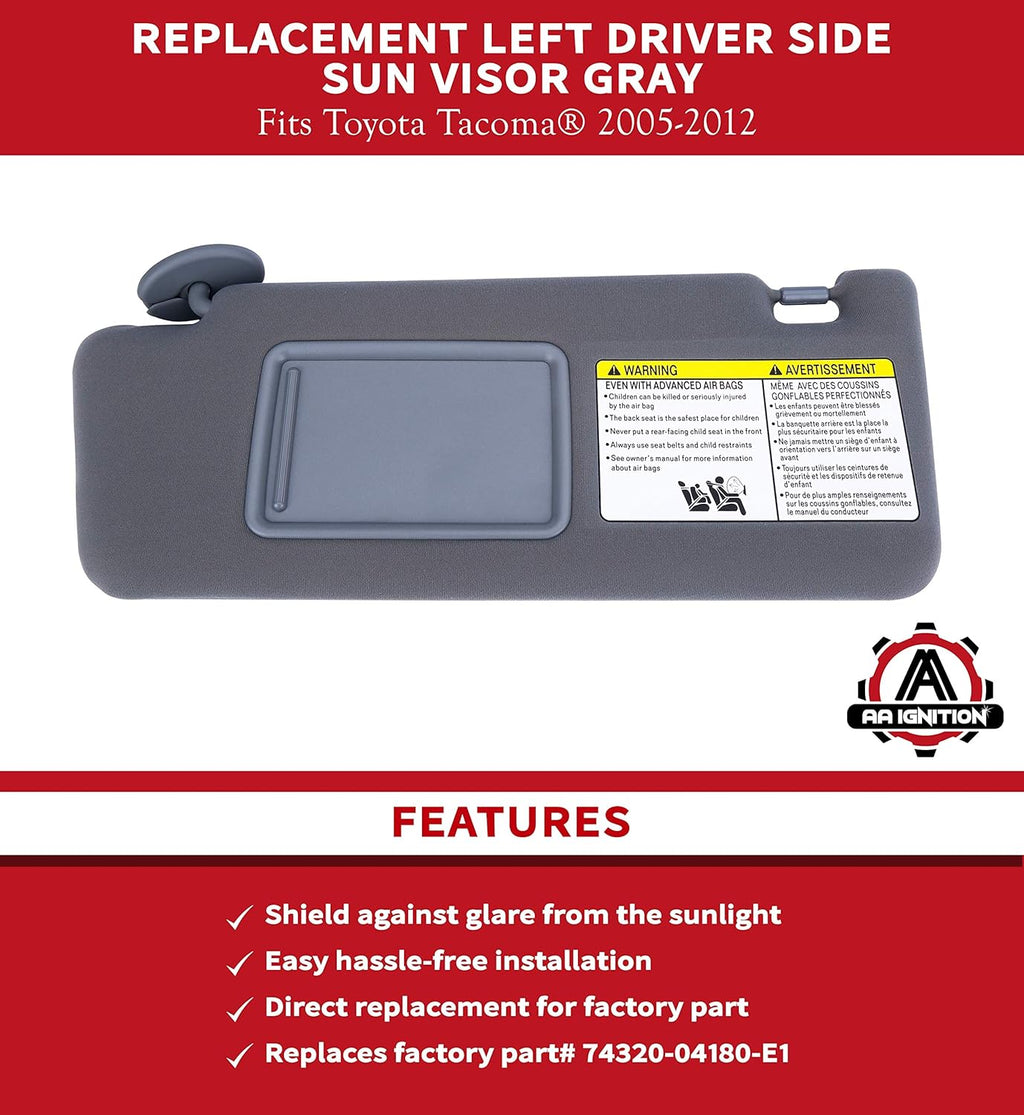 Left Driver Side Sun Visor Gray Without Light Pack of 2 G296483