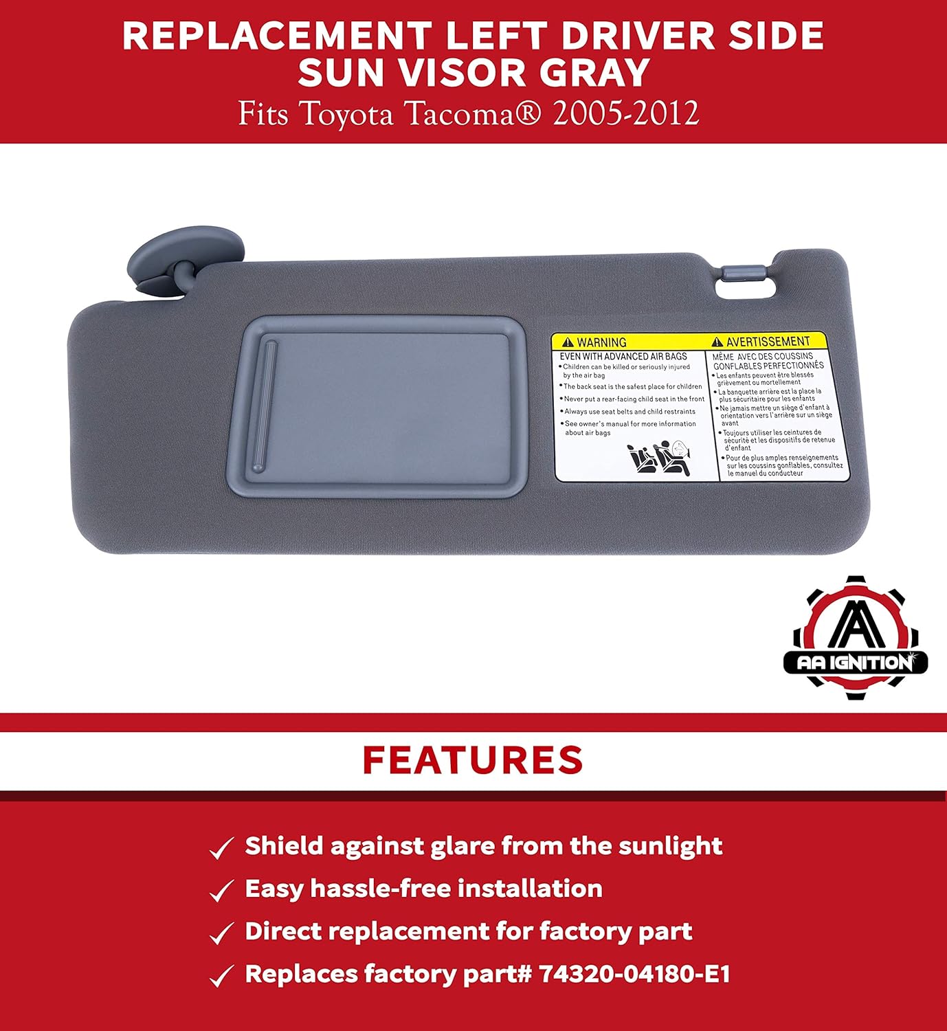 Left Driver Side Sun Visor Gray Without Light Pack of 2 G296483