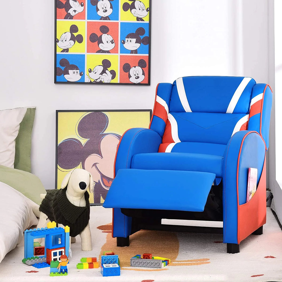 Blue Ergonomic Leather Recliner Chair with Footrest L47564