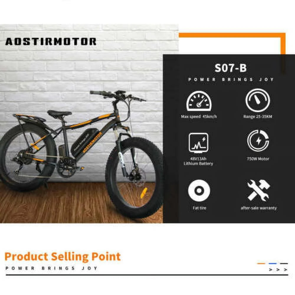 Black Electric Mountain Bike with Removable Battery U6254