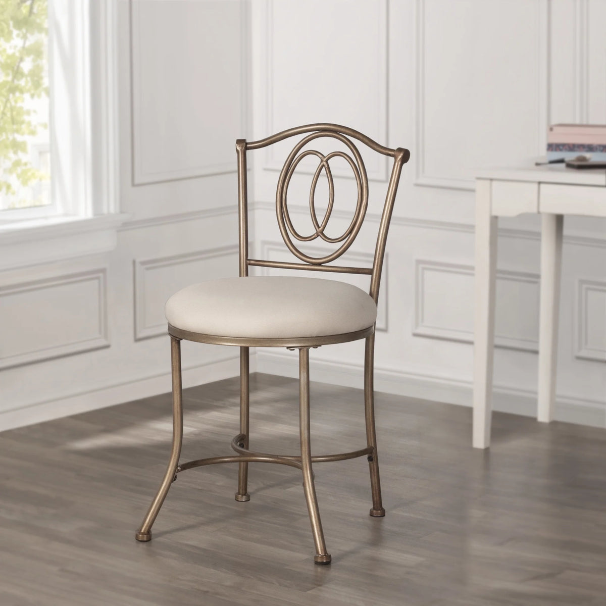Golden Bronze Upholstered Metal Vanity Stool B3711