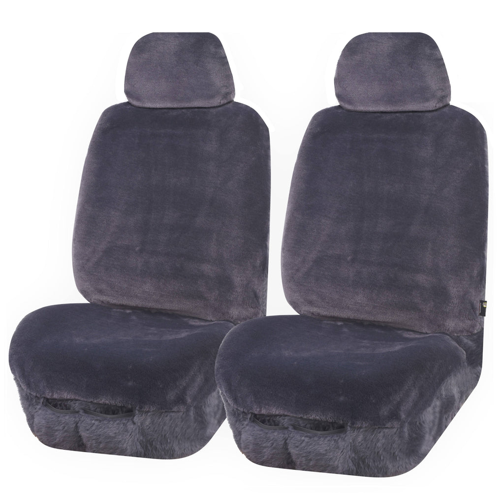 Faux Fur Front Seat Covers Silver Grey I83872