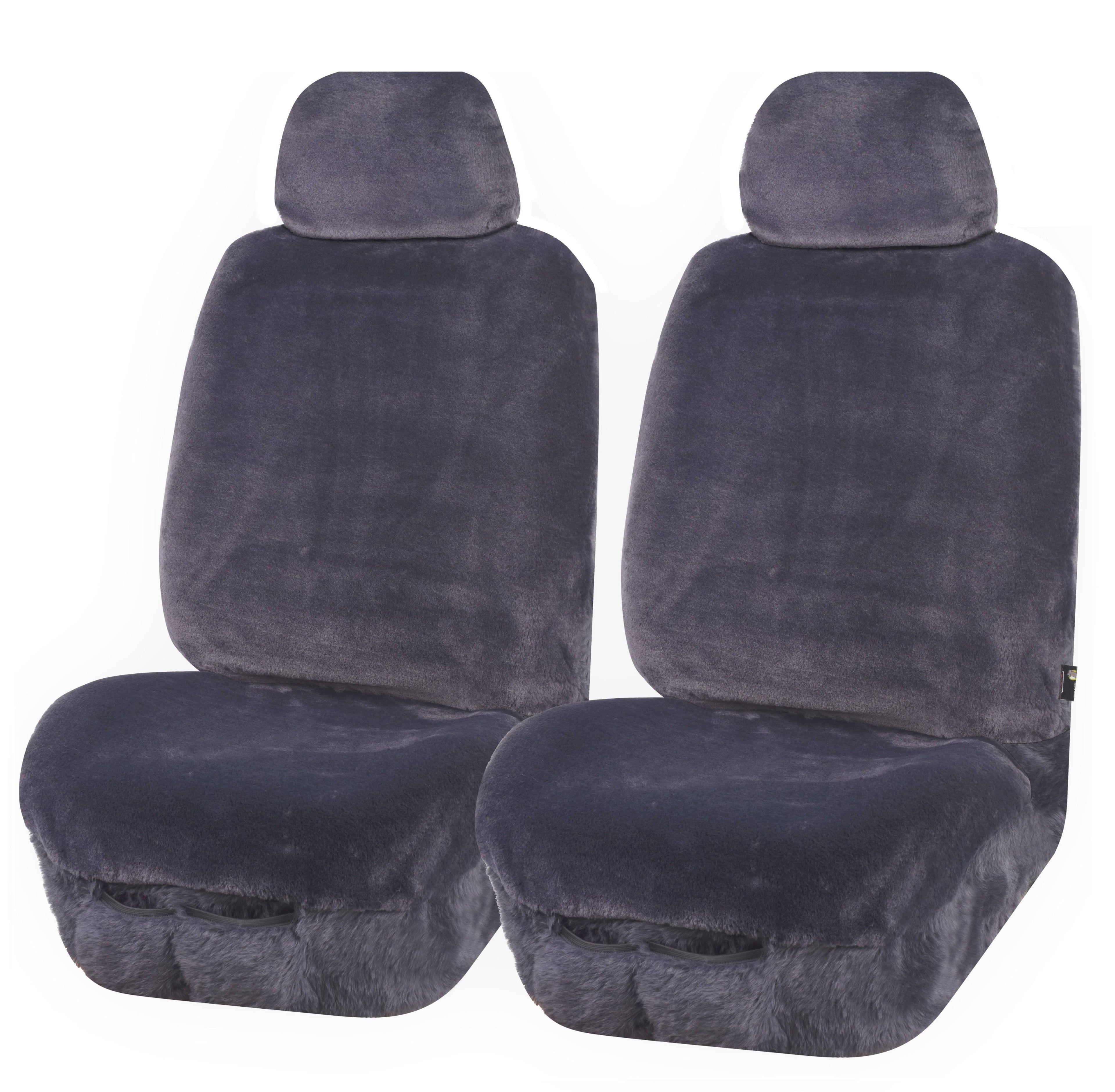 Faux Fur Front Seat Covers Silver Grey I83872