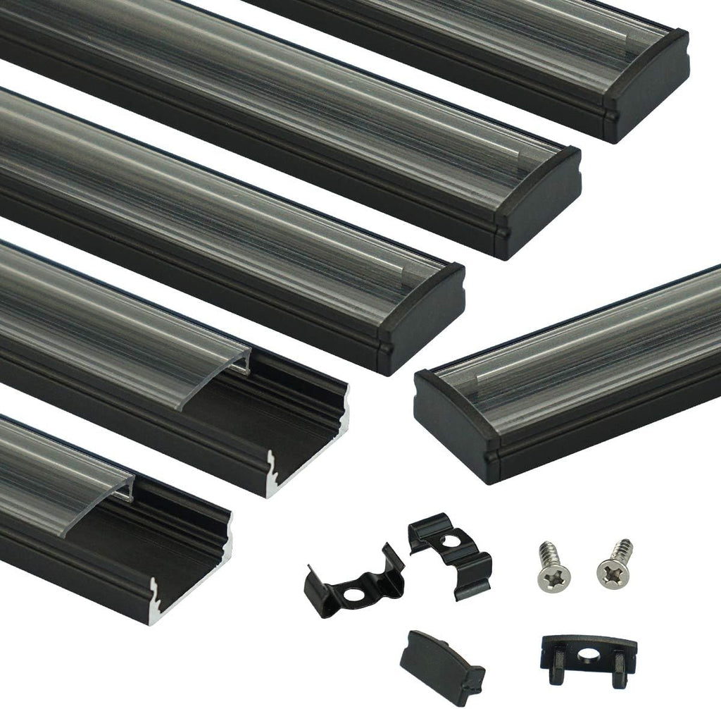 10Pack 3.3FT Black LED Channel System with Clear Cover Lens Aluminum Extrusion Track Housing Profile U Shape L3649
