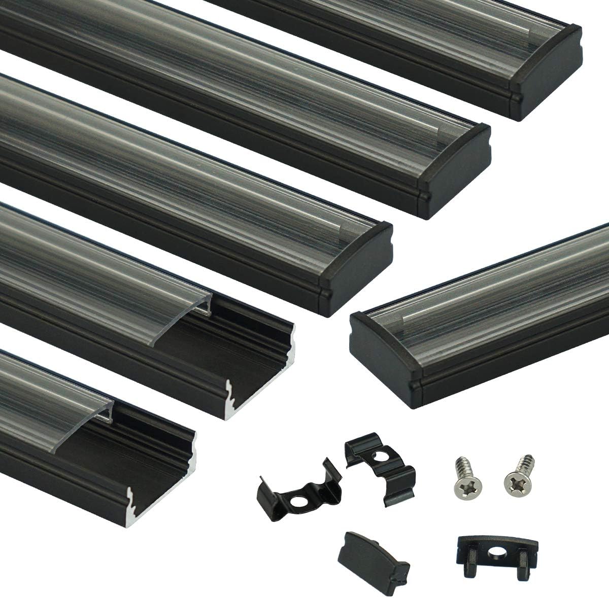 10Pack 3.3FT Black LED Channel System with Clear Cover Lens Aluminum Extrusion Track Housing Profile U Shape L3649
