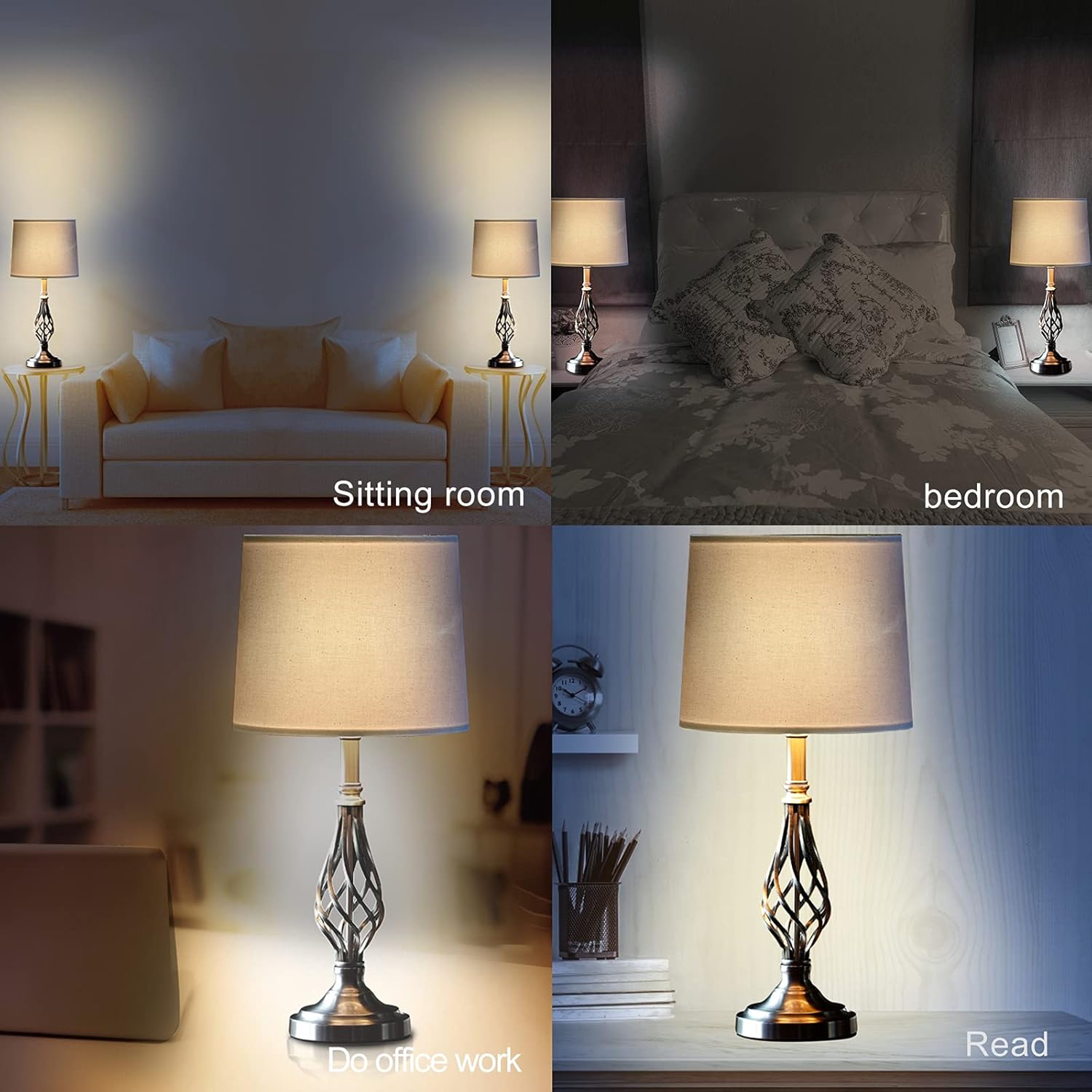 Brushed Nickel Silver Table Lamps Set of 2 W8301