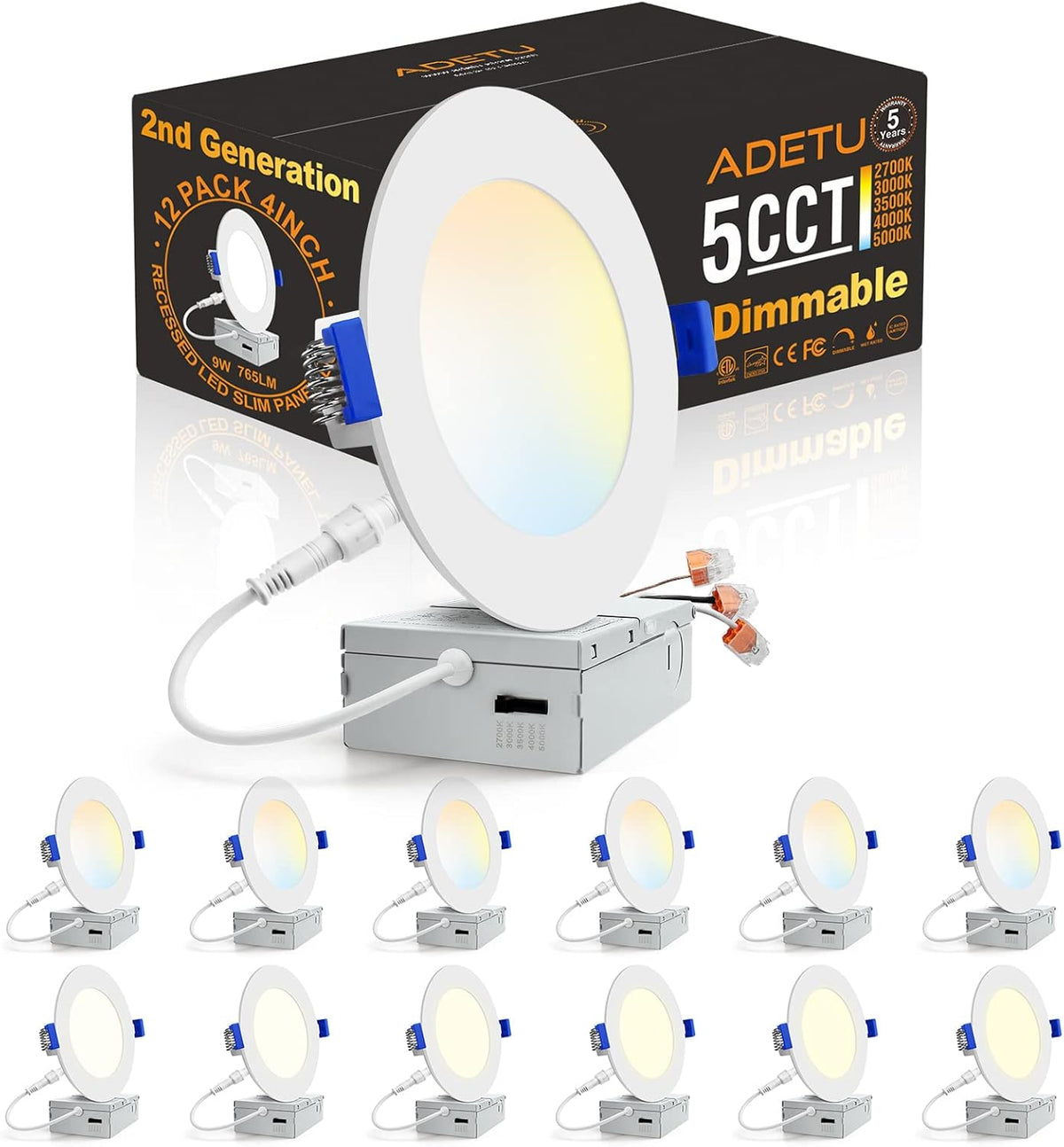 12 Pack 4 Inch 5CCT Dimmable LED Recessed Light with Junction Box L672