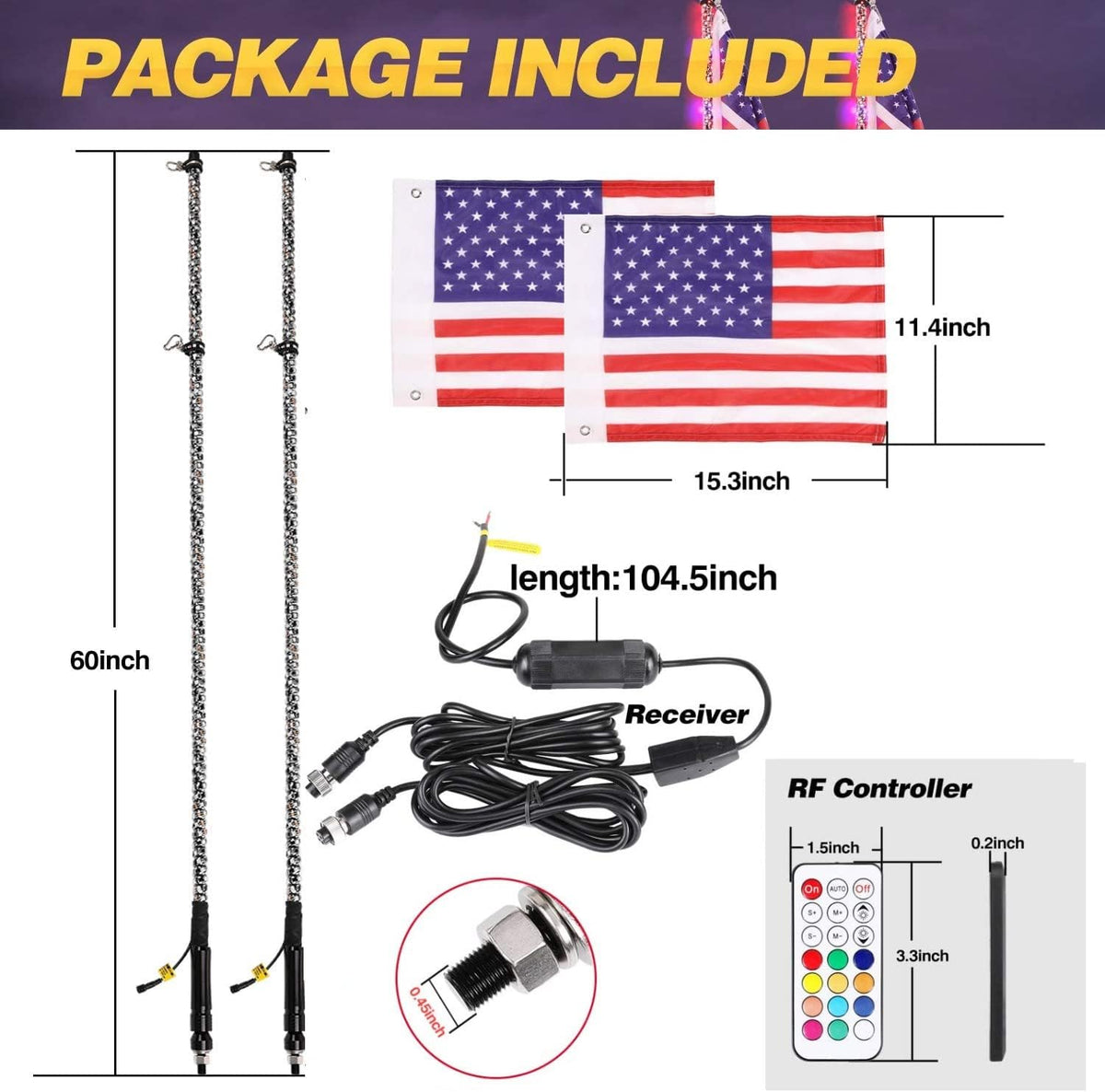 RGB Chasing Antenna Whip Lights 2 Pack 5FT I7788