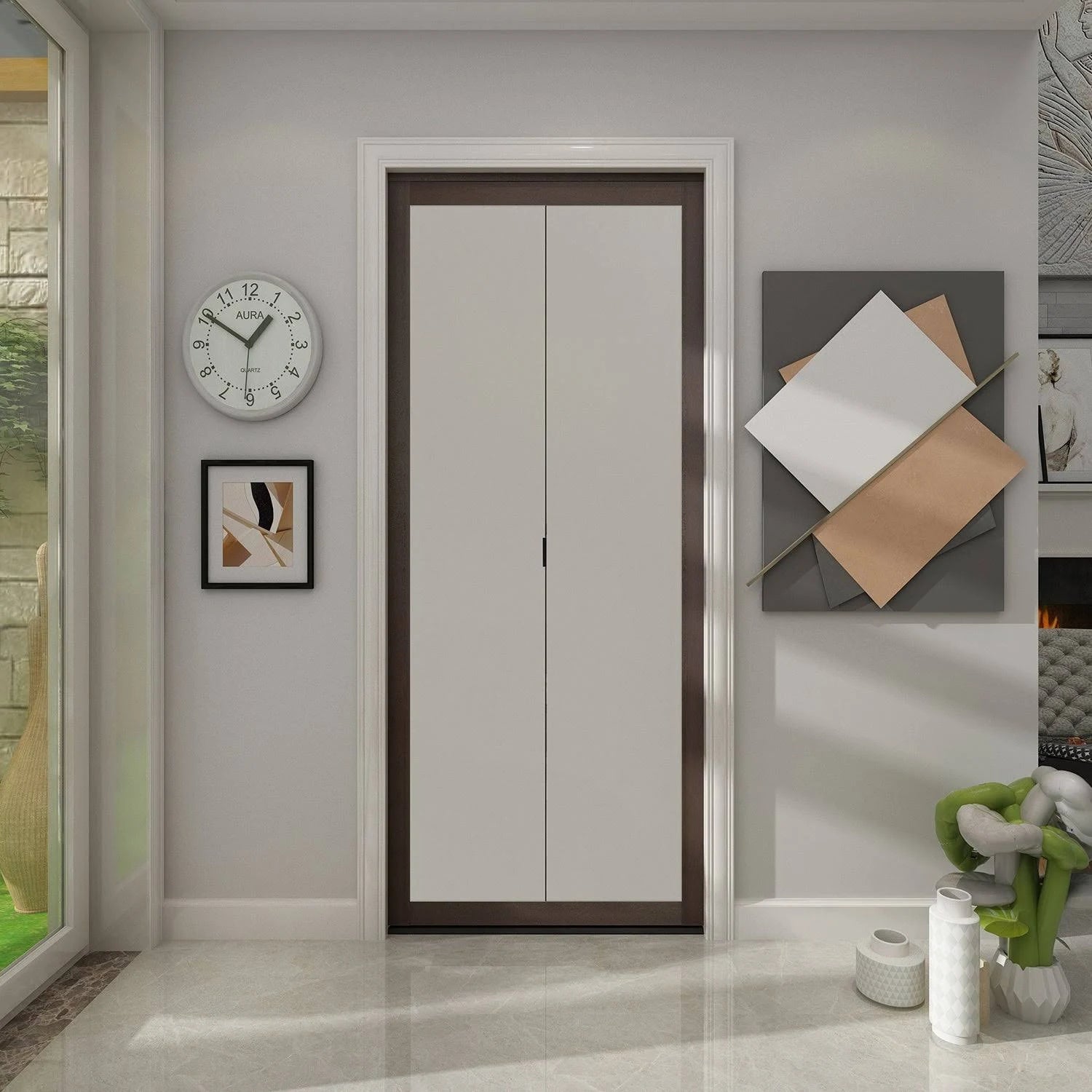 Mocha 1-Lite MDF Wood Frame Frosted Glass Interior Bi-Fold Closet Door D4162
