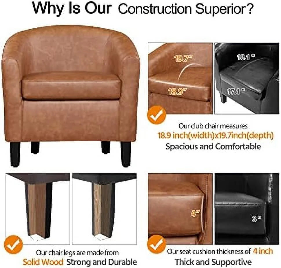 Accent Chair with Ottoman, Faux Leather Barrel Chair with Footrest, Upholstered Club Tub Chair V139010