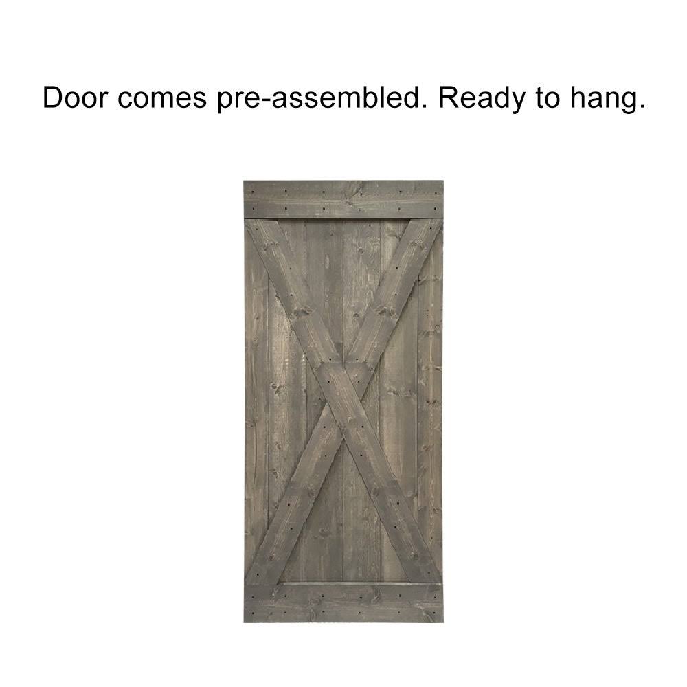 Weather Gray Stained Wood Interior Sliding Barn Door with Hardware Kit J625