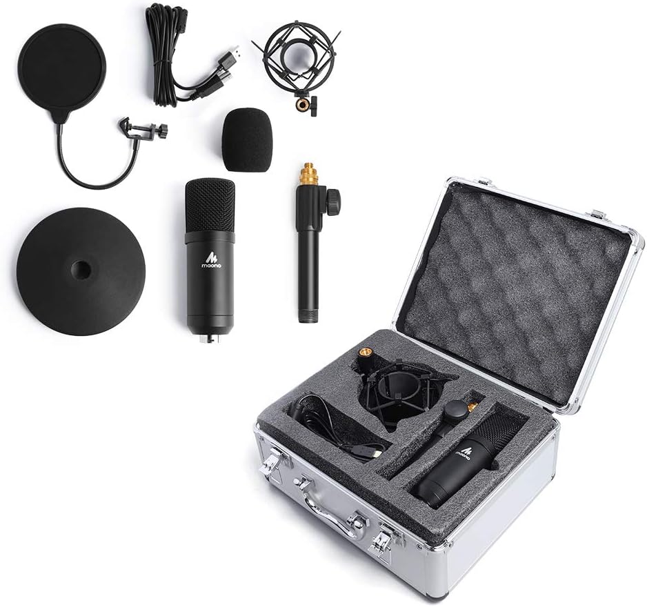 USB Microphone Kit 192KHZ/24BIT with Aluminum Organizer Storage Case, Cardioid Mic, Pack of 2 K5625