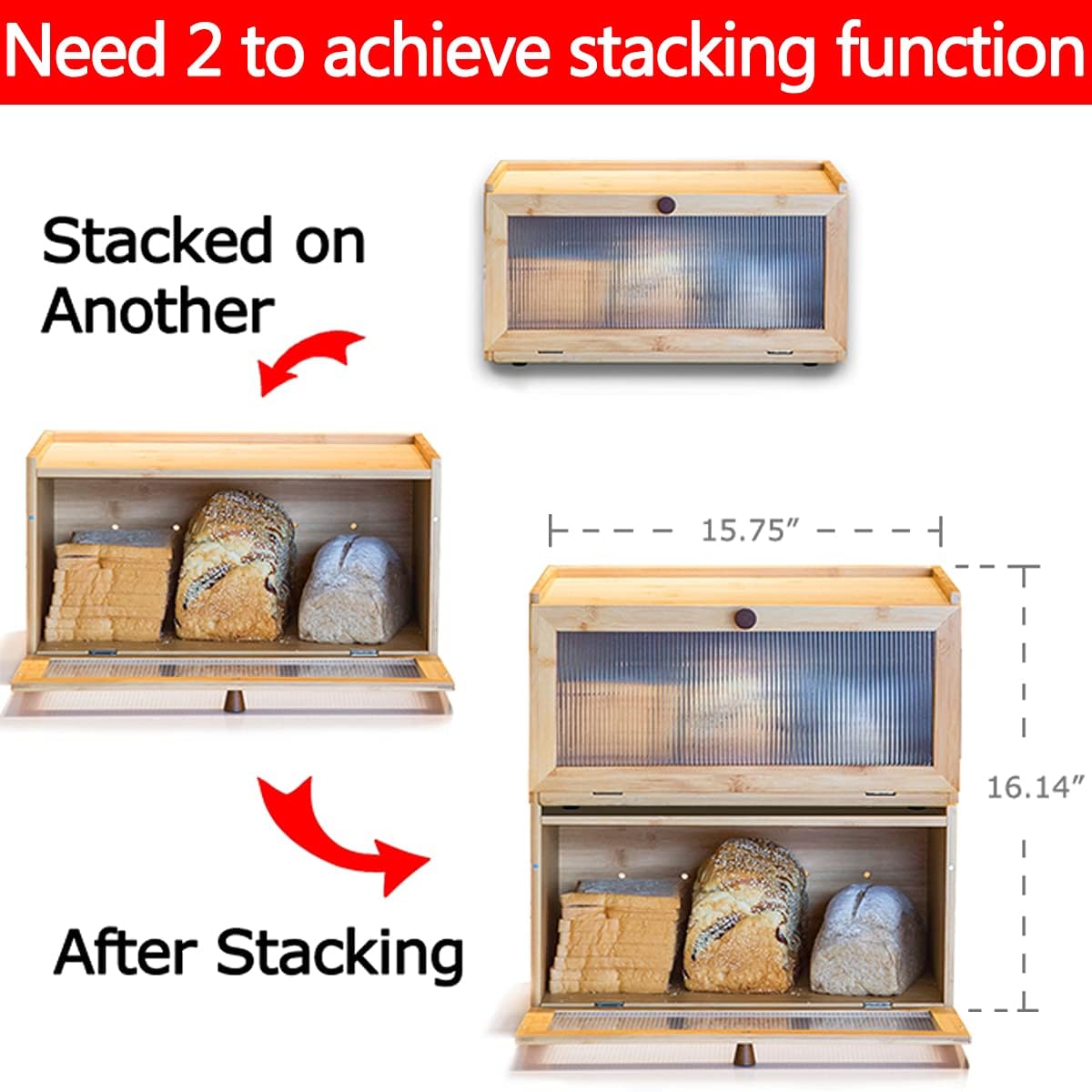 Bamboo Bread Box with Window, Pack of 2 E529937