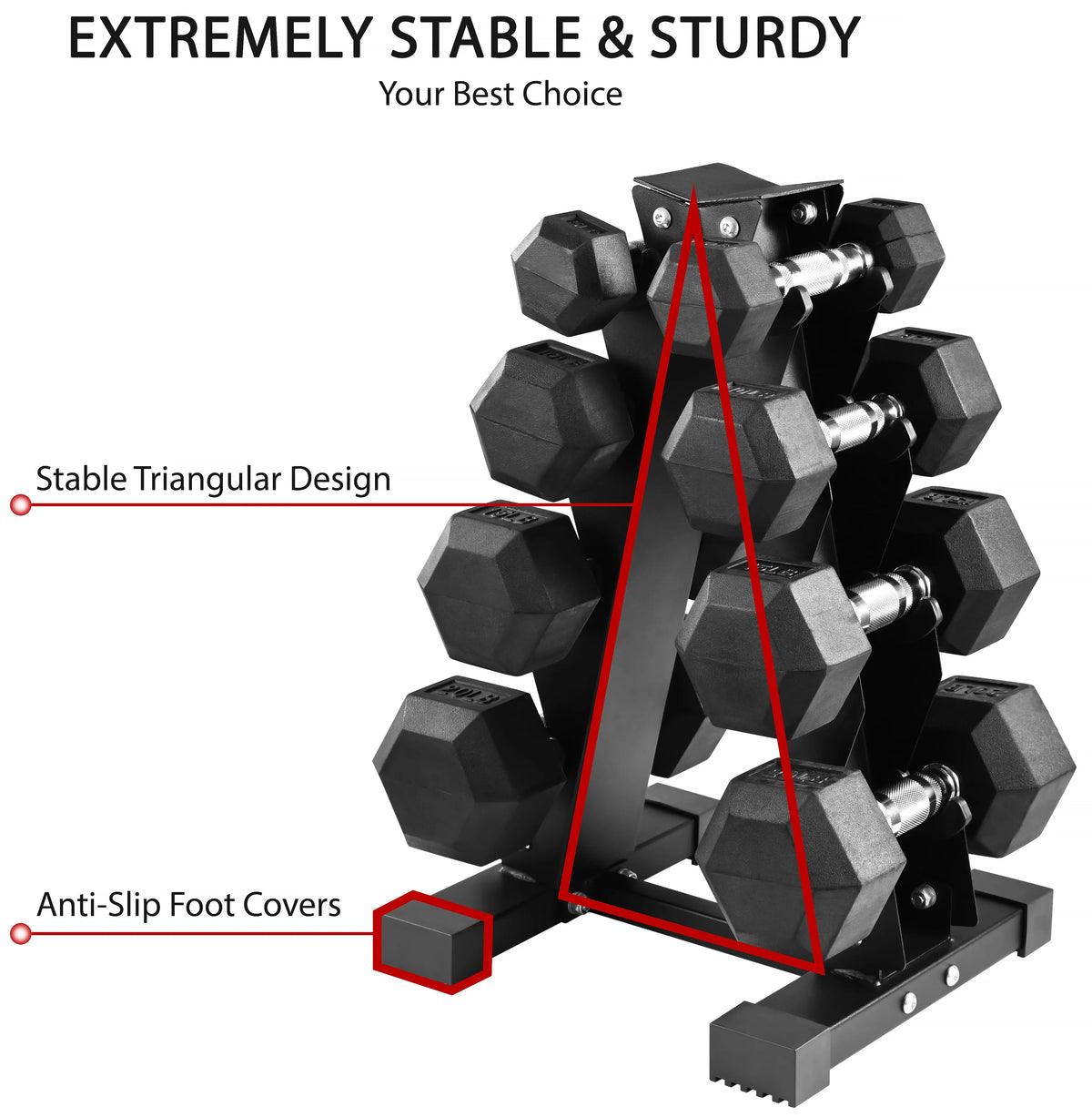 100LB Rubber Coated Hex Dumbbell Weight Set with A-Frame Rack C6503