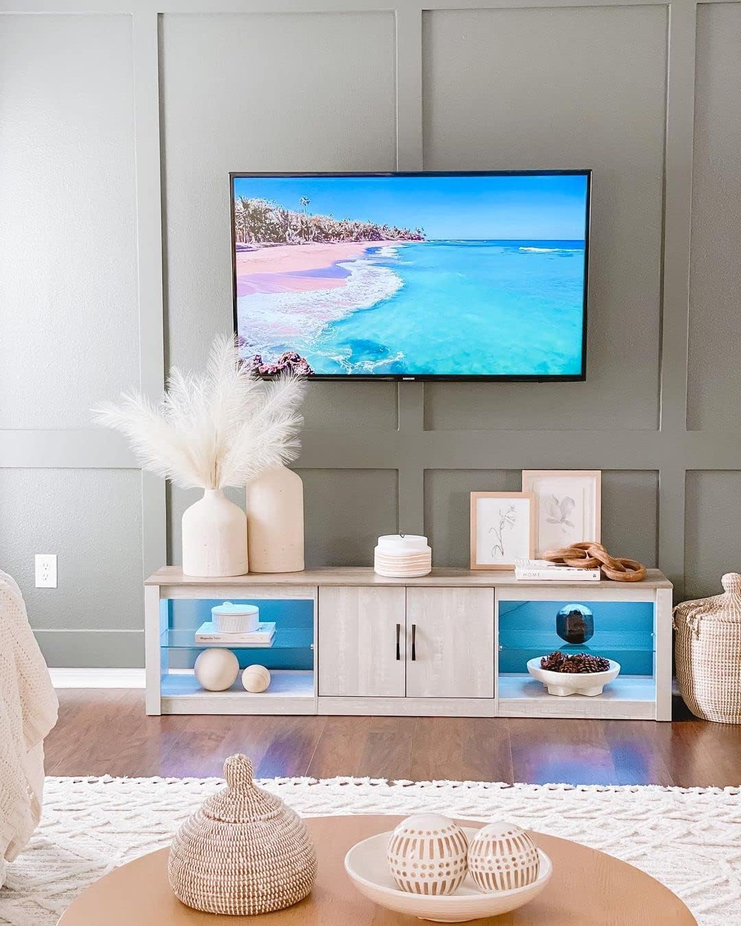 TV Stand with Storage Cabinets and Glass Shelf D530095
