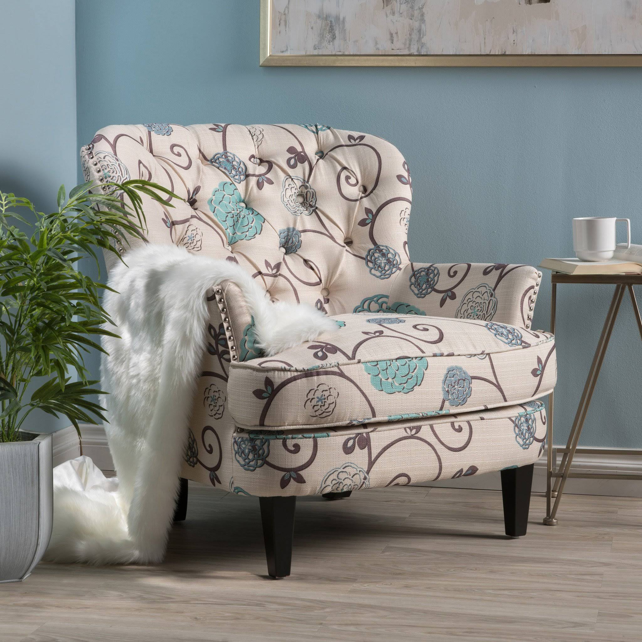 Grey Tufted Fabric Club Chair E441