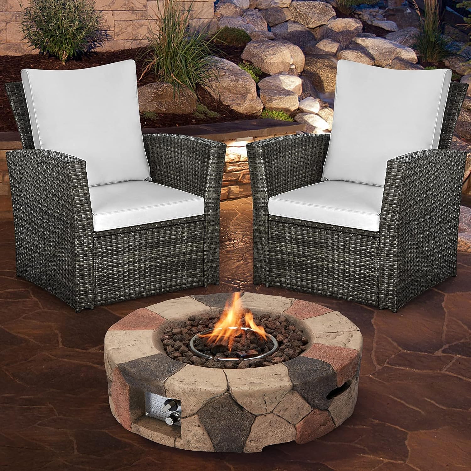 Cyan & Grey 28 Inch Round Gas Fire Pit Table with Lava Rocks N309